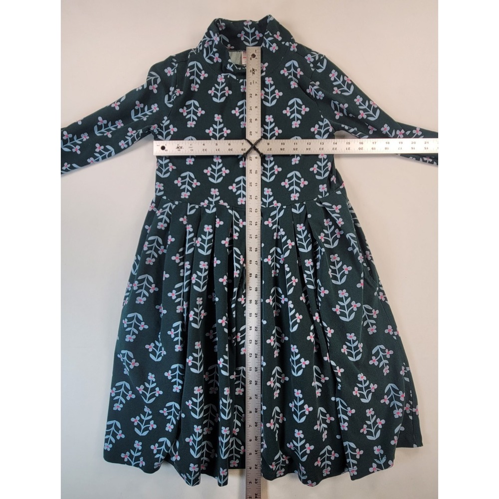Hanna Andersson Girls 150 12 Green Floral Long Sleeve Pocket Dress - Picture 5 of 8